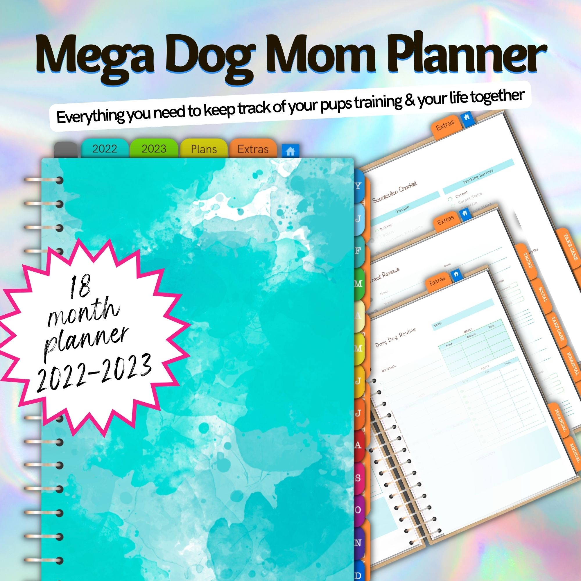 Digital Clickable Dog Mom Planner in Teal