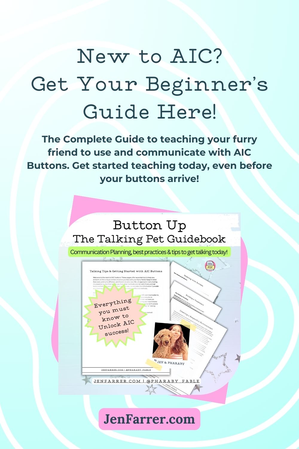 AIC Button Up book cover for teaching dogs to communicate using augmentative communication buttons