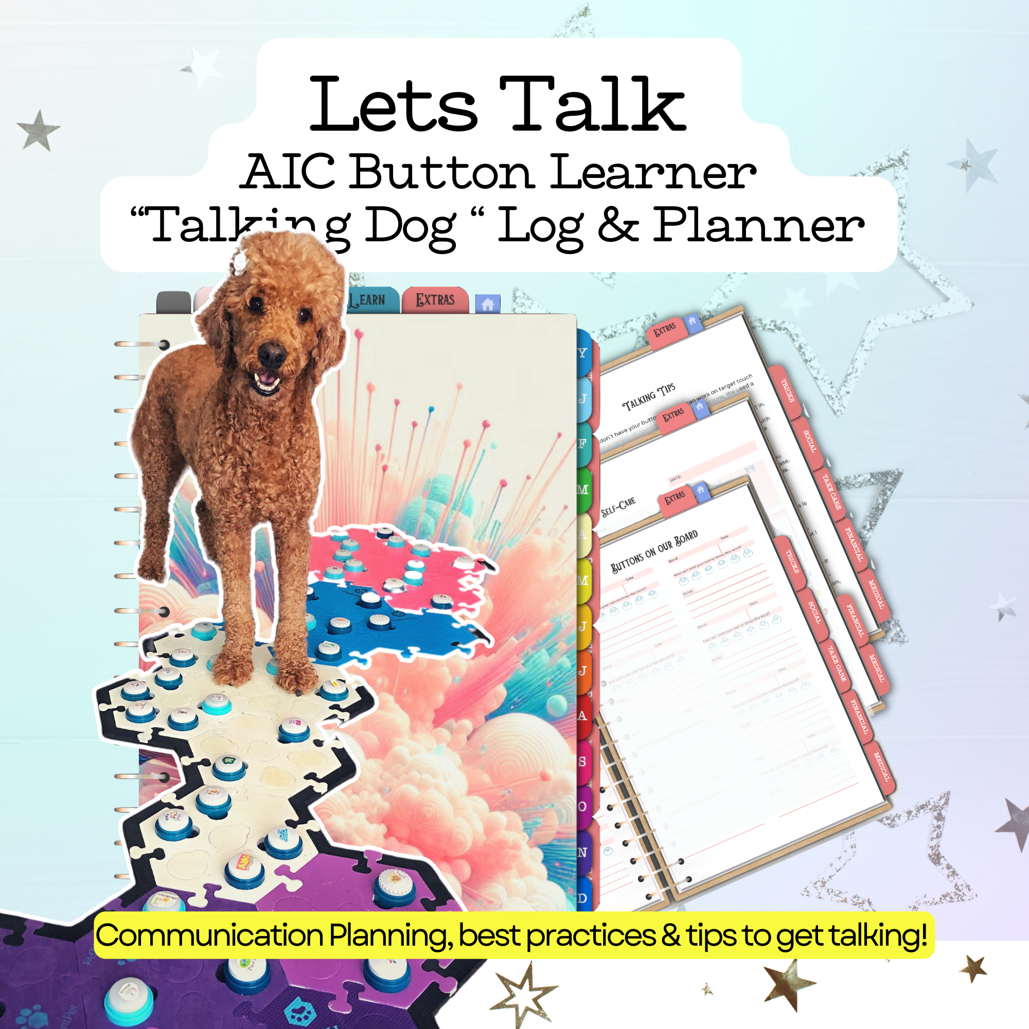 Learn how to teach your dog to communicate using AIC buttons! Explore step-by-step training tips, placement strategies, and resources like my AIC guide and planner.